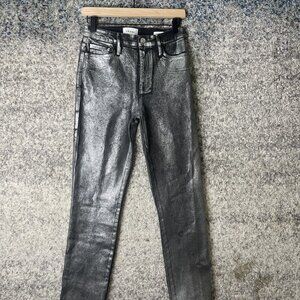 Frame Jeans Womens 26 Silver Le Sylvie Slender Straight High Rise Metallic Pants